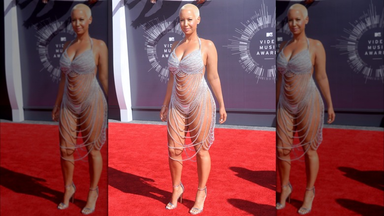 amber rose wearing naked chain dress