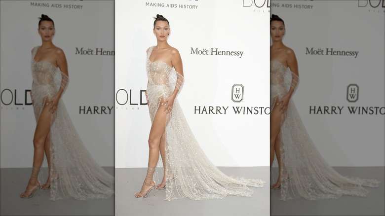 bella hadid in sheer naked dress