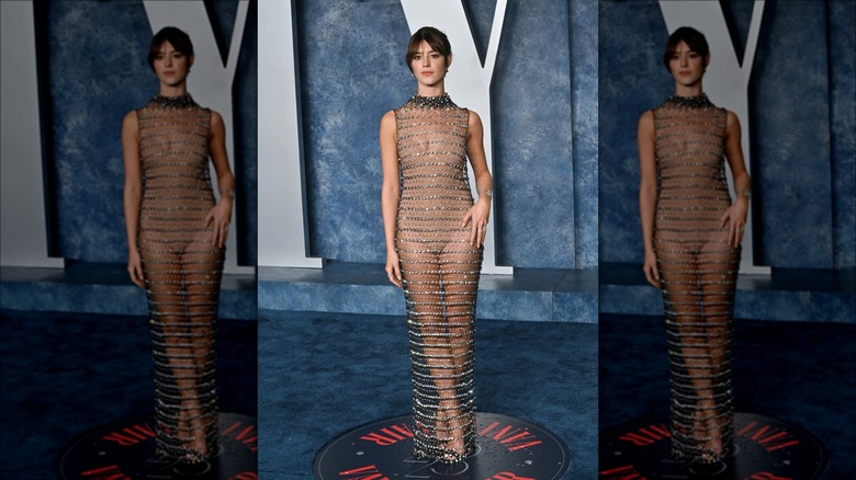 daisy edgar jones in sheer nude dress