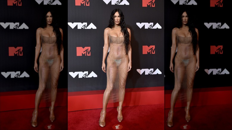 megan fox wearing see through dress on red carpet