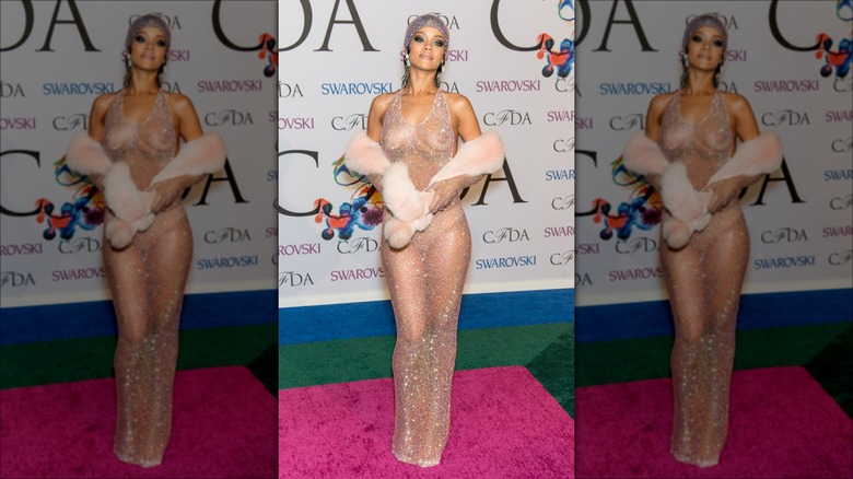 rihanna wearing see through dress