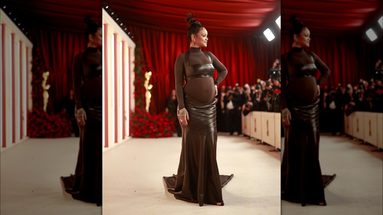 rihanna wearing sheer black dress academy awards