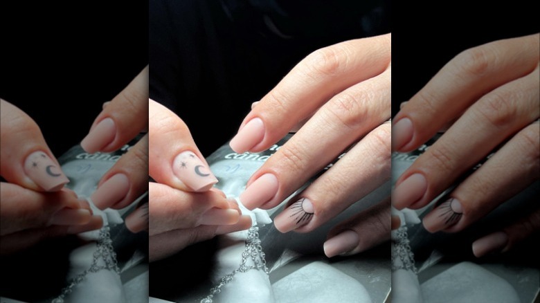 woman with matte cream nails