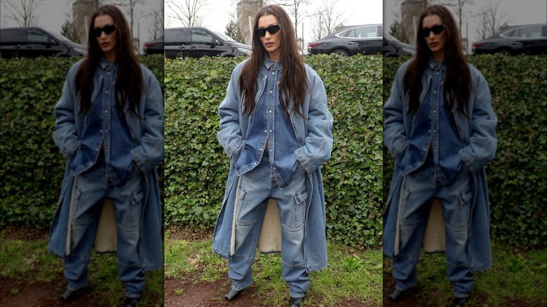 Bella Hadid Canadian tuxedo