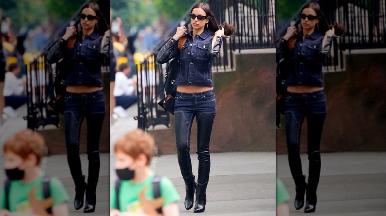 Irina Shayk Canadian tuxedo