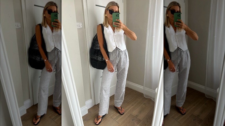 woman in Waistcoat with patterned pants