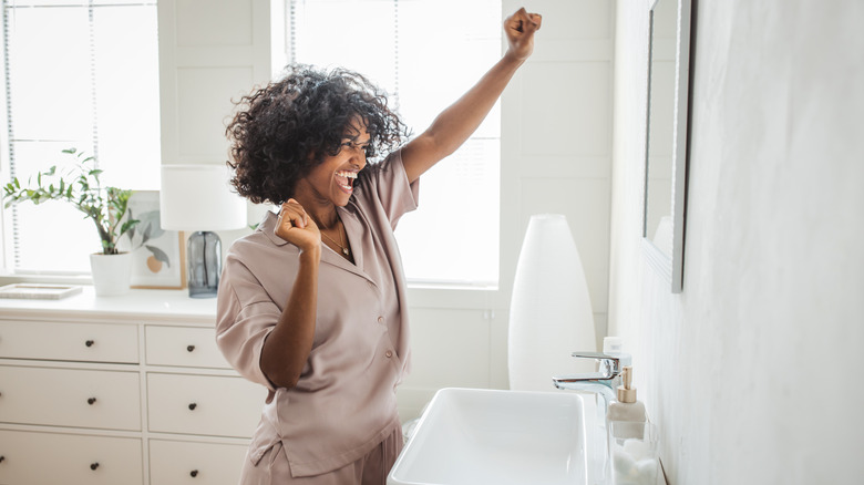 Woman enjoying morning routine