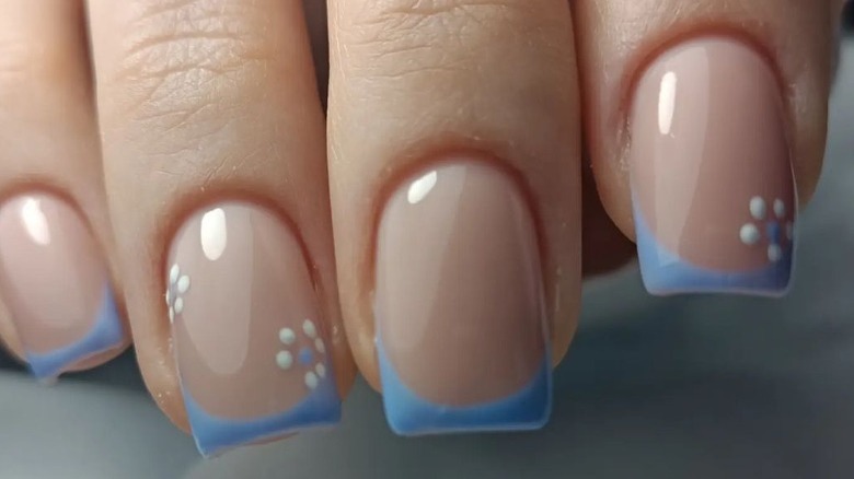 blue floral french manicure
