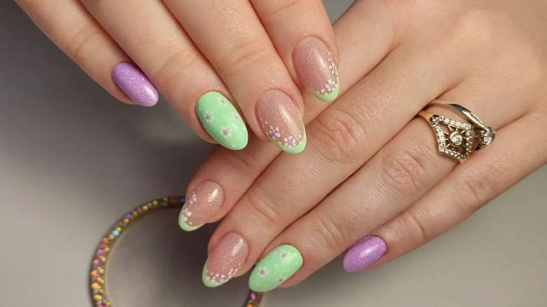 spring garden french manicure