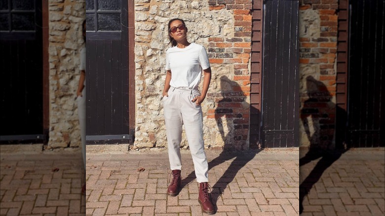 Linen trouser and brown Doc Martens outfit