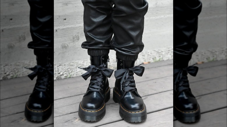 Doc Marten boots with black ribbon shoelaces