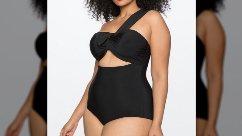 One shoulder black swimsuit