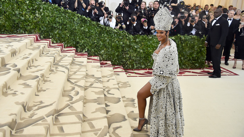 Rihanna smiling on Met Gala steps
