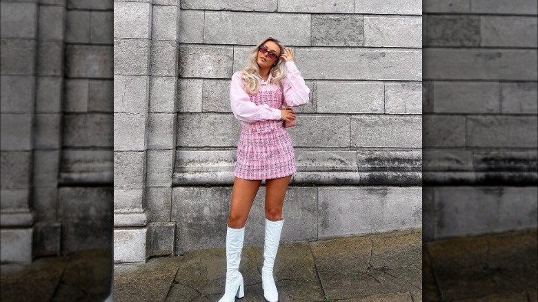 Woman wearing pink mini dress