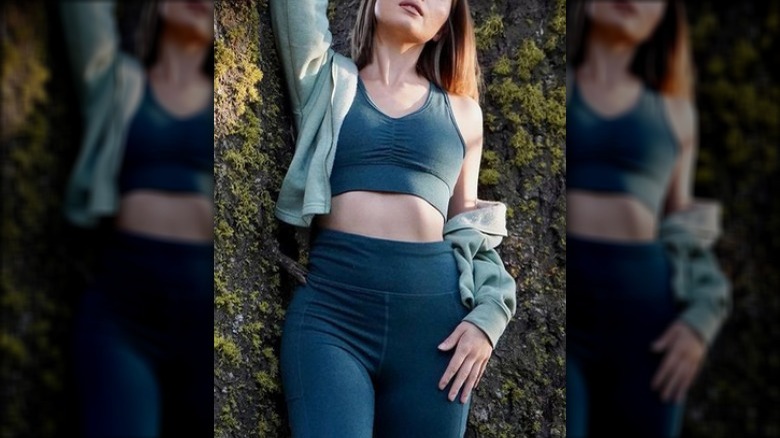 Woman in blue athletic set