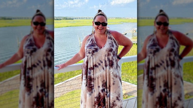 Woman colorful tie-dye dress