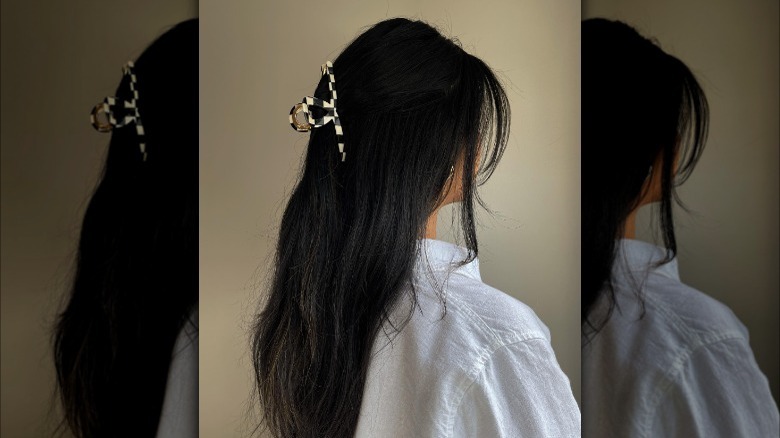 Woman with half-up hair, claw clip