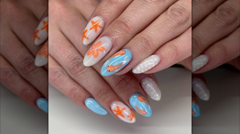 A colorful beach-inspired nail art design.
