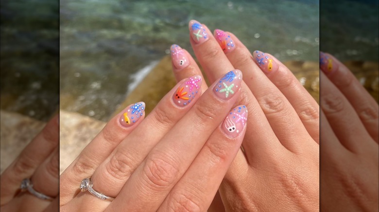 An aquatic nail art design.