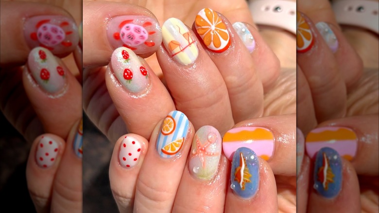 A colorful summer nail art design.