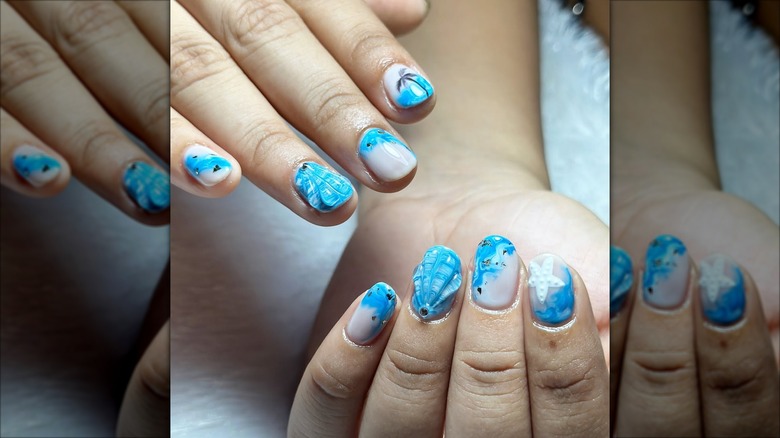 A blue nail art design.
