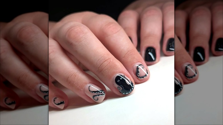 An octopus-inspired nail art design.