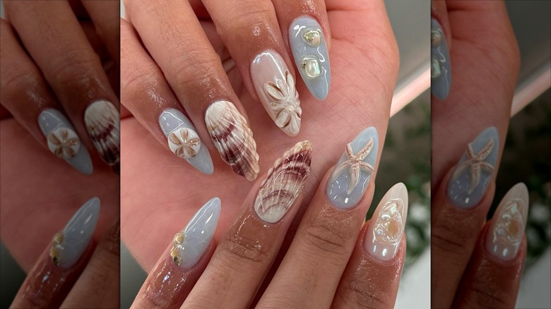 A seashell nail art design.
