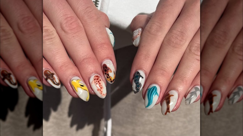 A shark nail art design.