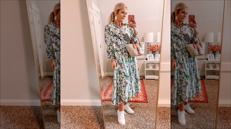 woman wearing sleek low ponytail