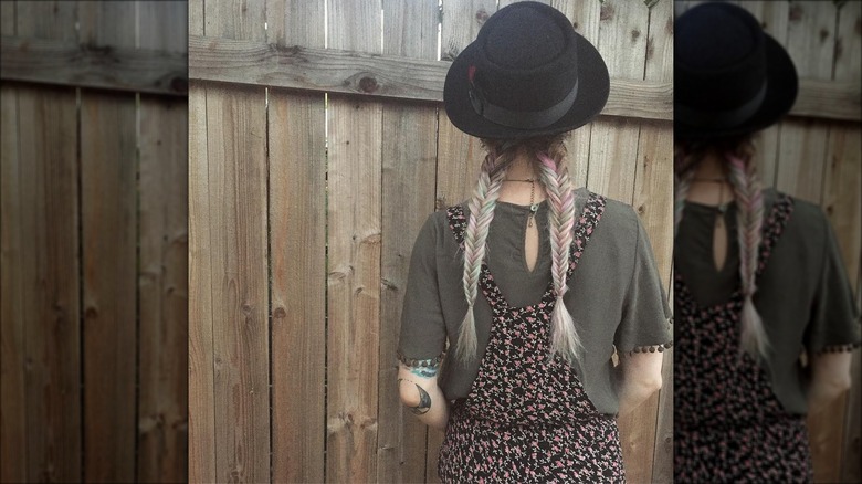 woman wearing double braids