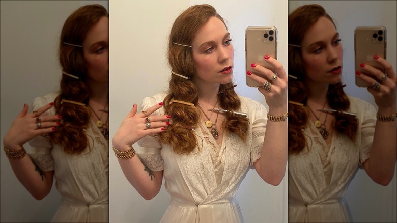 woman with barrettes date night hair