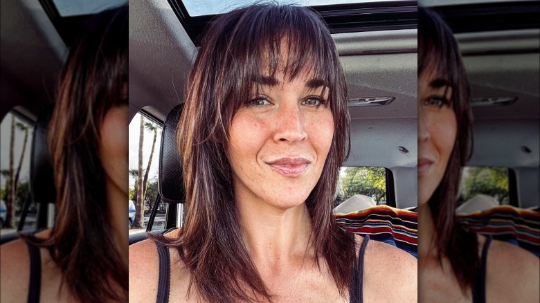 brunette hair with bangs