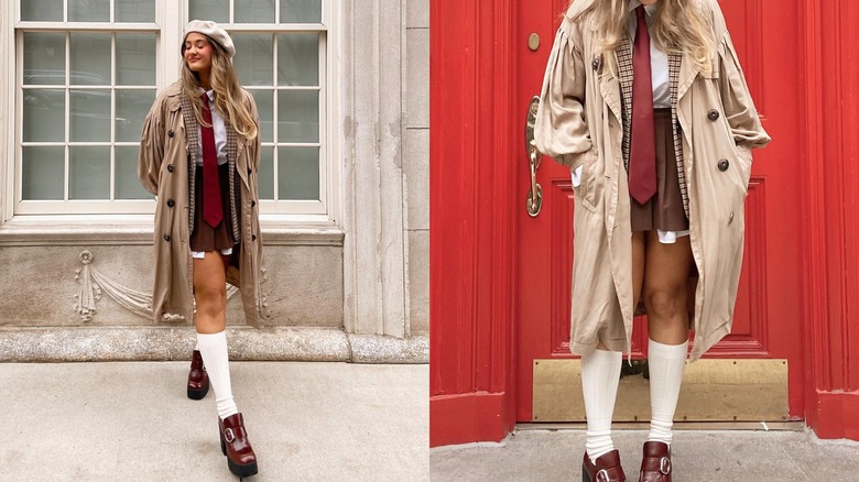woman wearing winter schoolgirl outfit