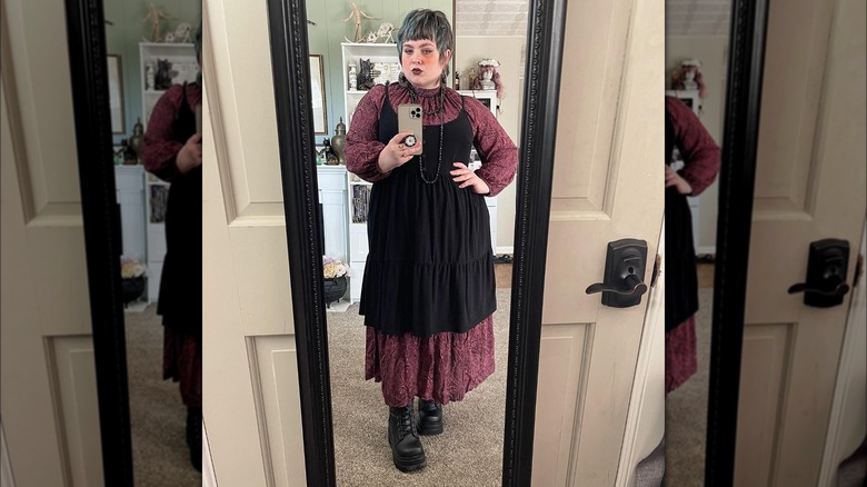 woman wearing two layered dresses