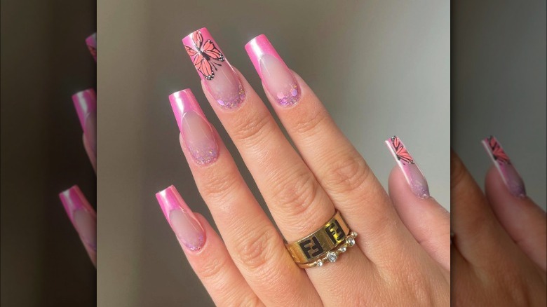 butterfly accent nails