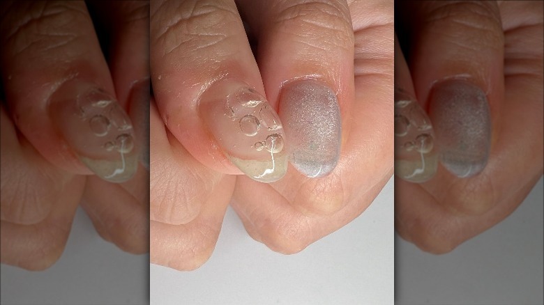 Translucent gel manicure with bubbles