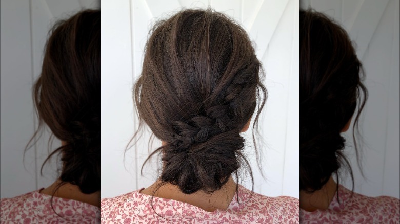 Chignon with diagonal braid detail