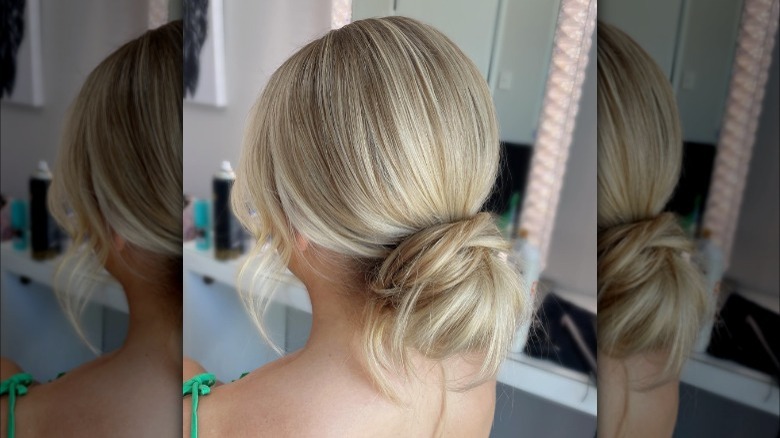 Messy bun chignon hairstyle