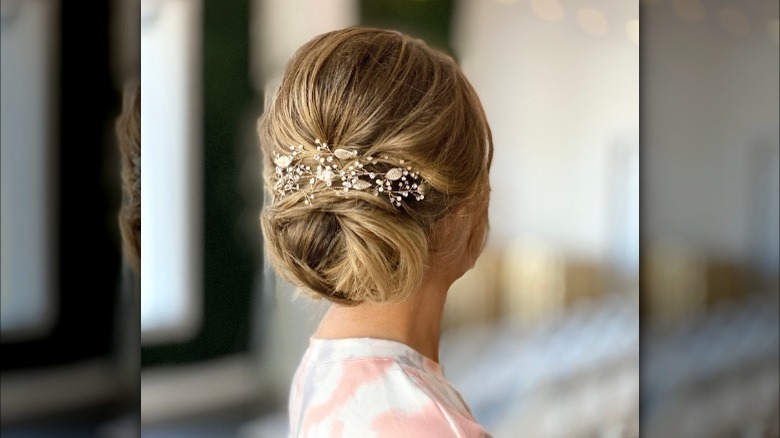 Chignon with embellished hair clip