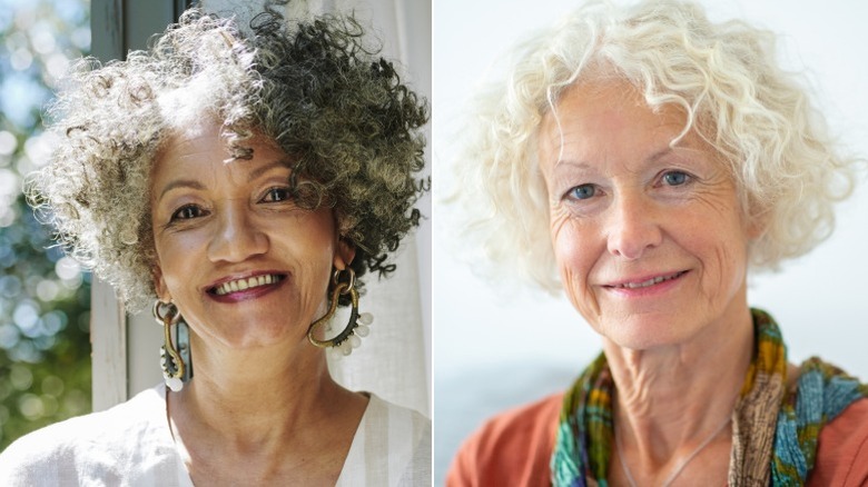 Two older women with curly bob hairstyles