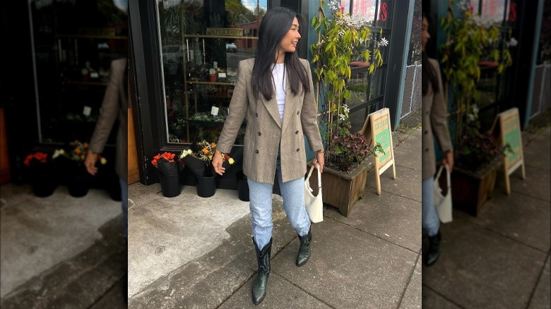 Person in blazer and boots