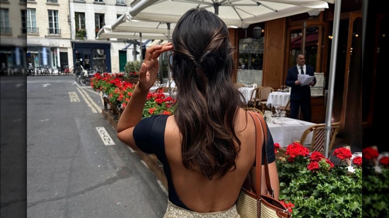 Twisted half-up, half-down hairstyle