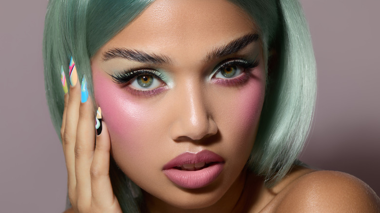 Hazel eyes green hair