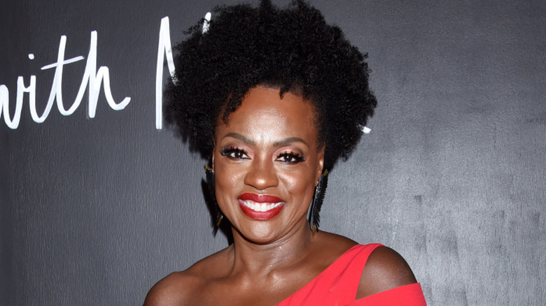 Viola Davis wearing red lipstick