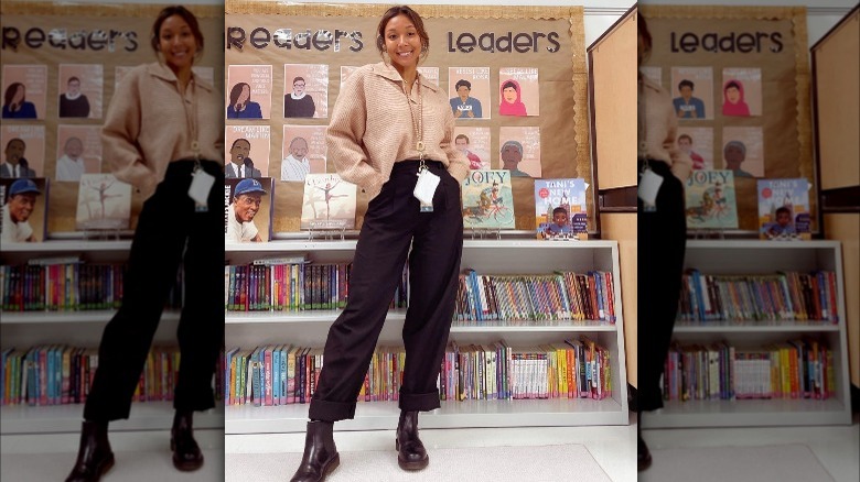 Girl wearing collared sweater