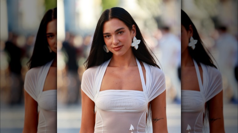 Dua Lipa wearing white Mugler dress