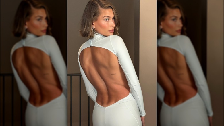 Hailey Bieber wearing bodycon dress