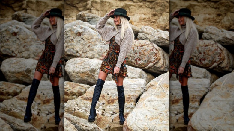 female cropped shrug over mini dress