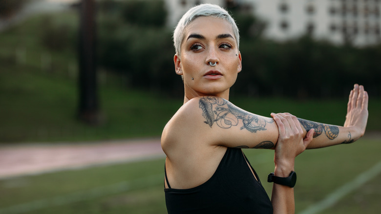 Woman stretching before a workout