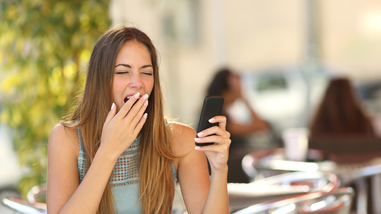 depressed texting woman